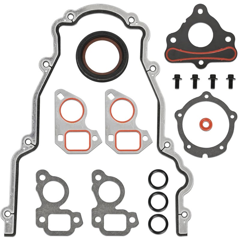 CHARMKER Timing Cover Gasket Set & Camshaft Retainer Plate Gasket Fits 4.8L 5.3L 5.7L 6.0L 6.2L LS Gen III IV V Engine - LS1 LS2 LQ4 LQ9 LS3 L92 L94 L76 L77 LY6 L96 Replace# TCS45993 12633904 12589016 - Image 1
